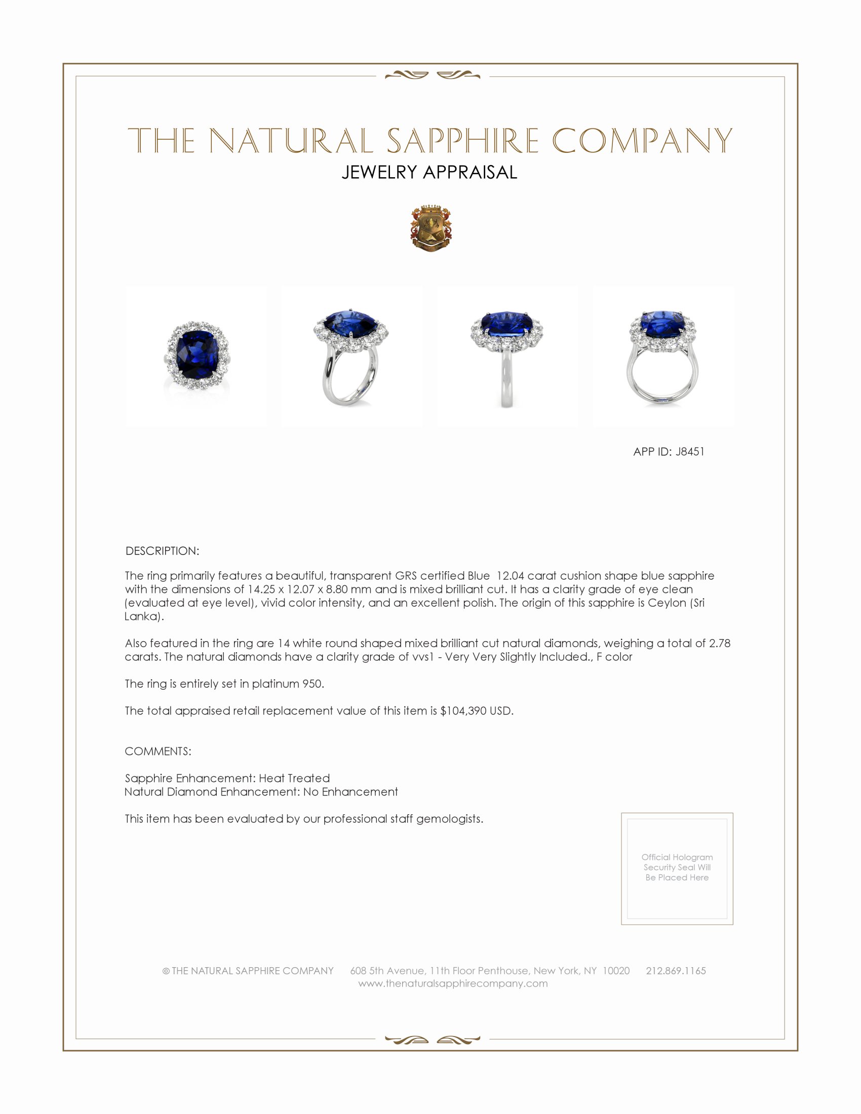 12.04 Ct. Blue Sapphire and Natural Diamond Halo Ring, Platinum 950