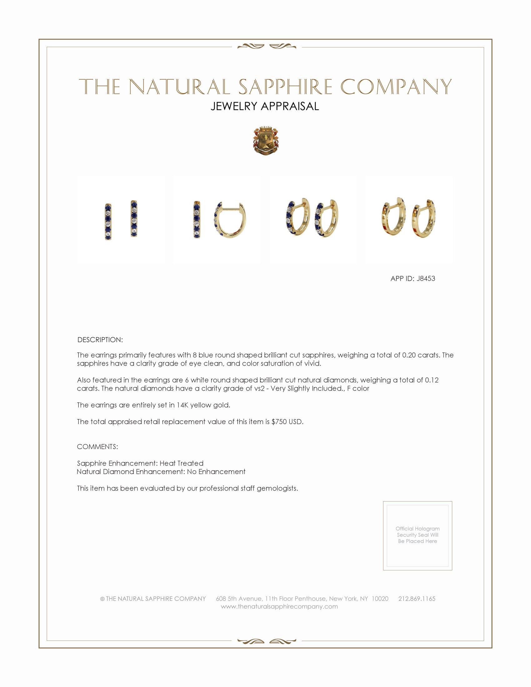 0.20 Ct.Tw. Blue Sapphire and Natural Diamond Pave Earrings, 14K Yellow Gold