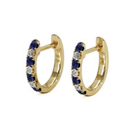 0.20&nbsp;Ct.Tw.Total Carat Weight Blue Sapphire and Natural Diamond Pave Earrings, 14K Yellow Gold Image