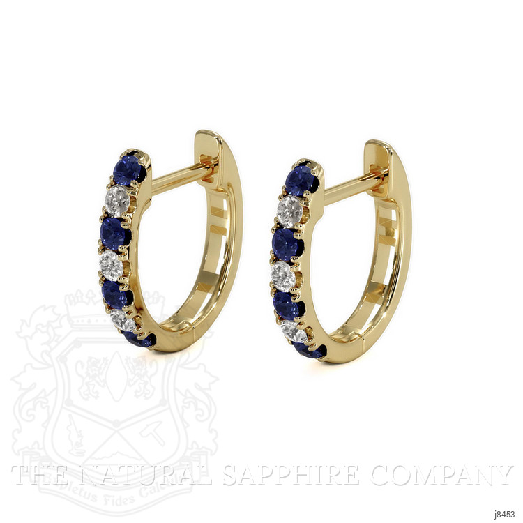 0.20 Ct.Tw. Blue Sapphire and Natural Diamond Pave Earrings, 14K Yellow Gold