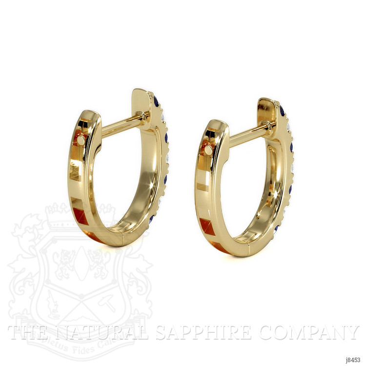 0.20 Ct.Tw. Blue Sapphire and Natural Diamond Pave Earrings, 14K Yellow Gold