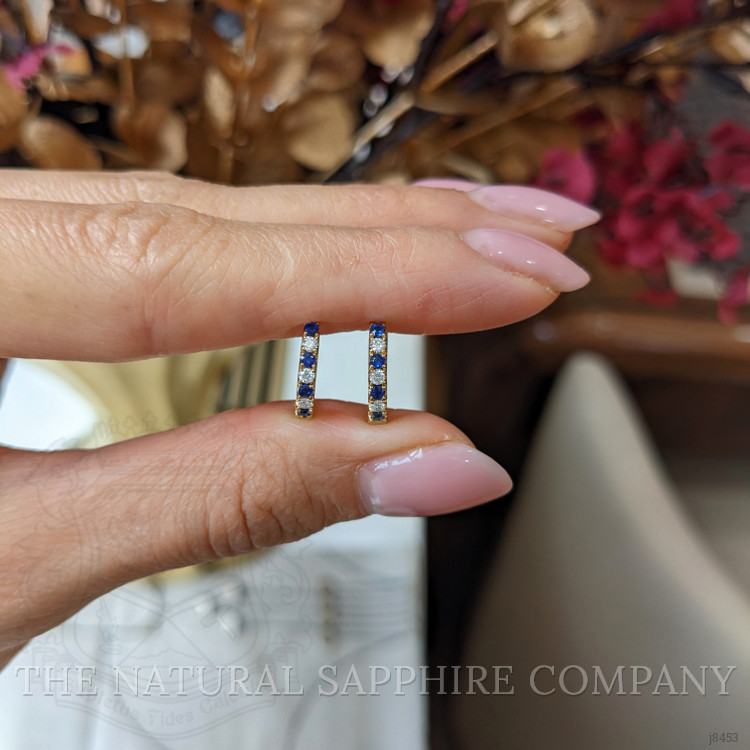 0.20 Ct.Tw. Blue Sapphire and Natural Diamond Pave Earrings, 14K Yellow Gold