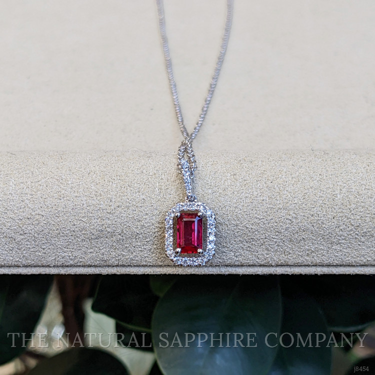 1.15 Ct. Ruby and Natural Diamond Pave Pendant, 18K White Gold