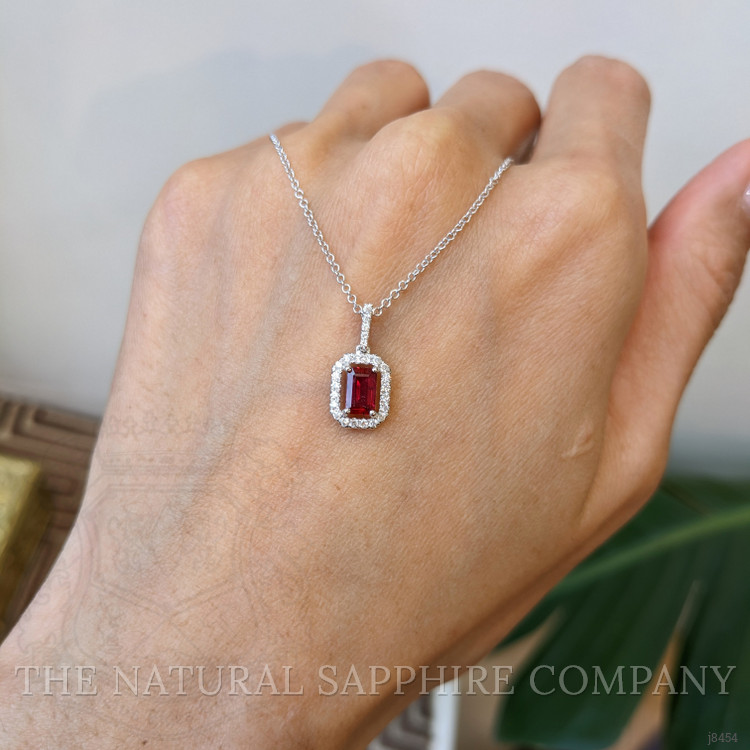 1.15 Ct. Ruby and Natural Diamond Pave Pendant, 18K White Gold