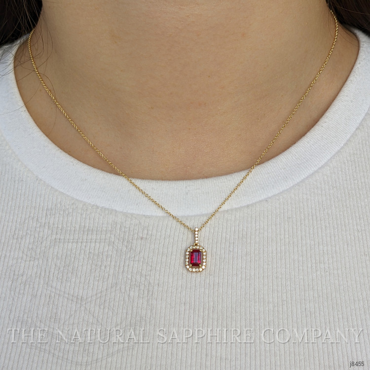 1.15 Ct. Ruby Natural Diamond Pave Pendant, 18K Yellow Gold