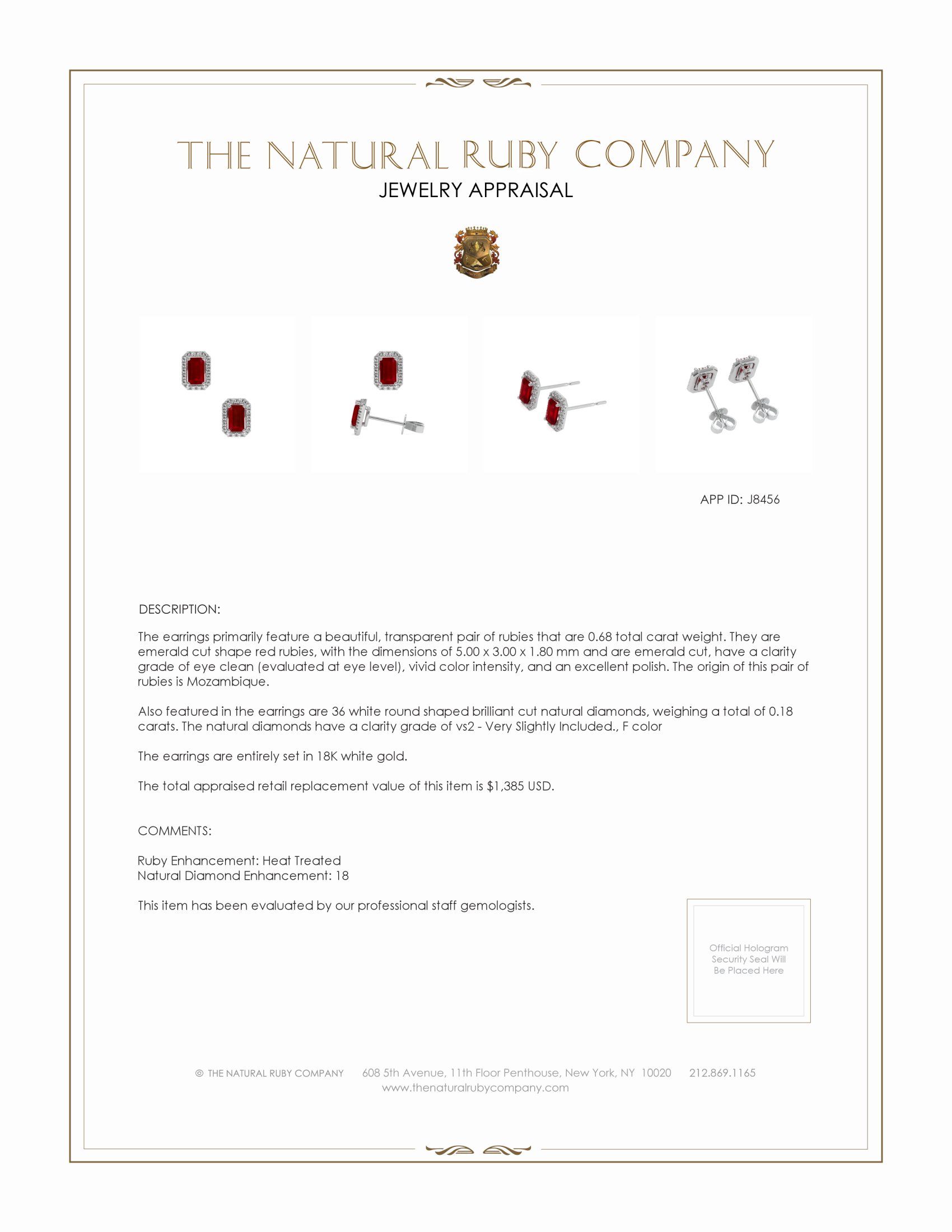 0.68 Ct.Tw. Ruby and Natural Diamond Pave Earrings, 18K White Gold