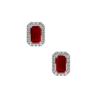 0.68 Ct.Tw. Ruby Natural Diamond Pave Earrings, 18K White Gold Video