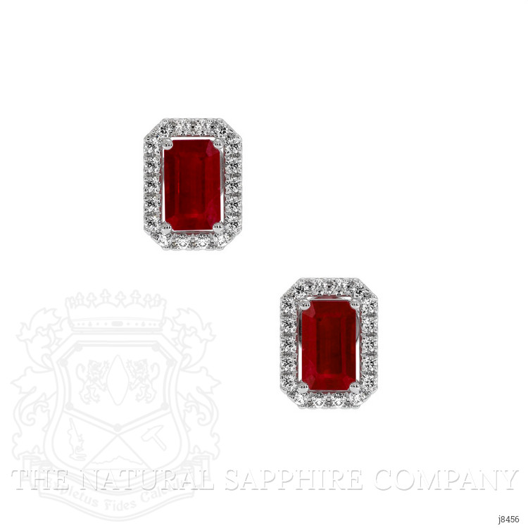 0.68 Ct.Tw. Ruby Natural Diamond Pave Earrings, 18K White Gold
