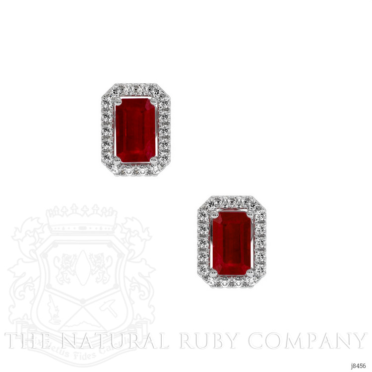 0.68 Ct.Tw. Ruby Natural Diamond Pave Earrings, 18K White Gold