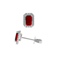 0.68 Ct.Tw. Ruby Natural Diamond Pave Earrings, 18K White Gold Image