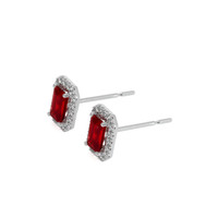 0.68 Ct.Tw. Ruby Natural Diamond Pave Earrings, 18K White Gold Image