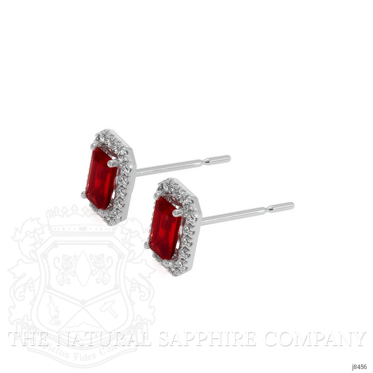 0.68 Ct.Tw. Ruby Natural Diamond Pave Earrings, 18K White Gold