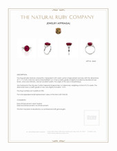 3.39 Ct. Ruby and Diamond Three Stone Ring, Platinum 950 Appraisal