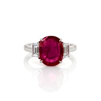 3.39 Ct. Ruby and Diamond Three Stone Ring, Platinum 950 Video