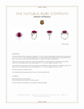 5.15 Ct. Pinkish Red Ruby and Natural Diamond Three Stone Ring, Platinum 950 Appraisal