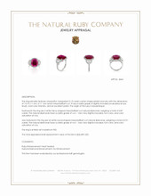 5.15 Ct. Pinkish Red Ruby and Natural Diamond Three Stone Ring, Platinum 950 Appraisal