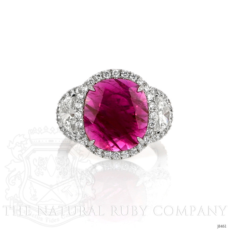 5.15 Ct. Ruby Natural Diamond Three Stone Ring, Platinum 950