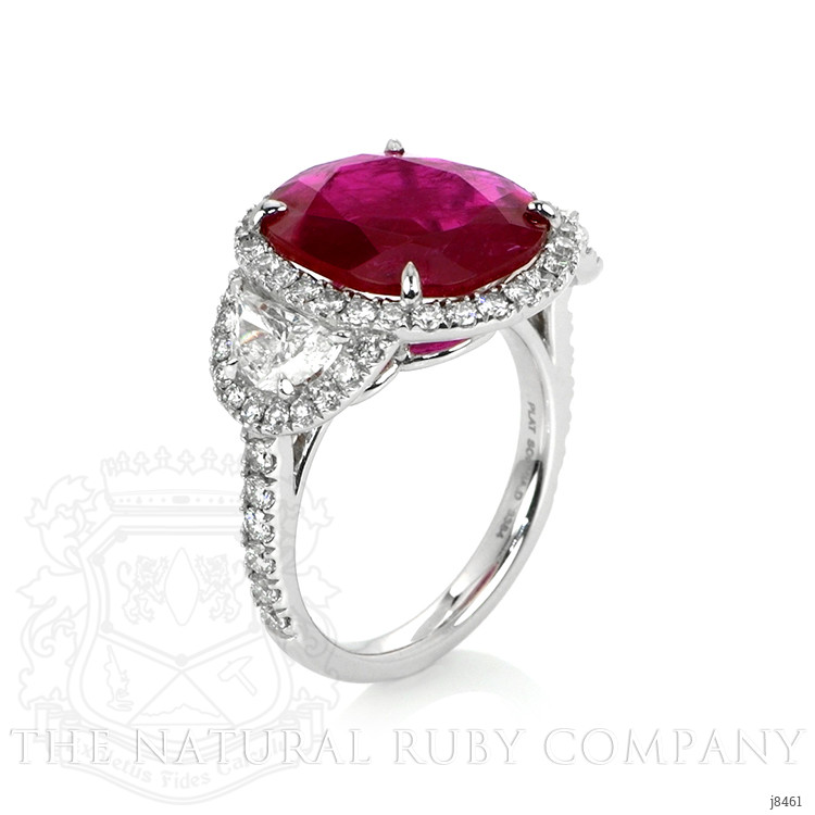 5.15 Ct. Ruby Natural Diamond Three Stone Ring, Platinum 950