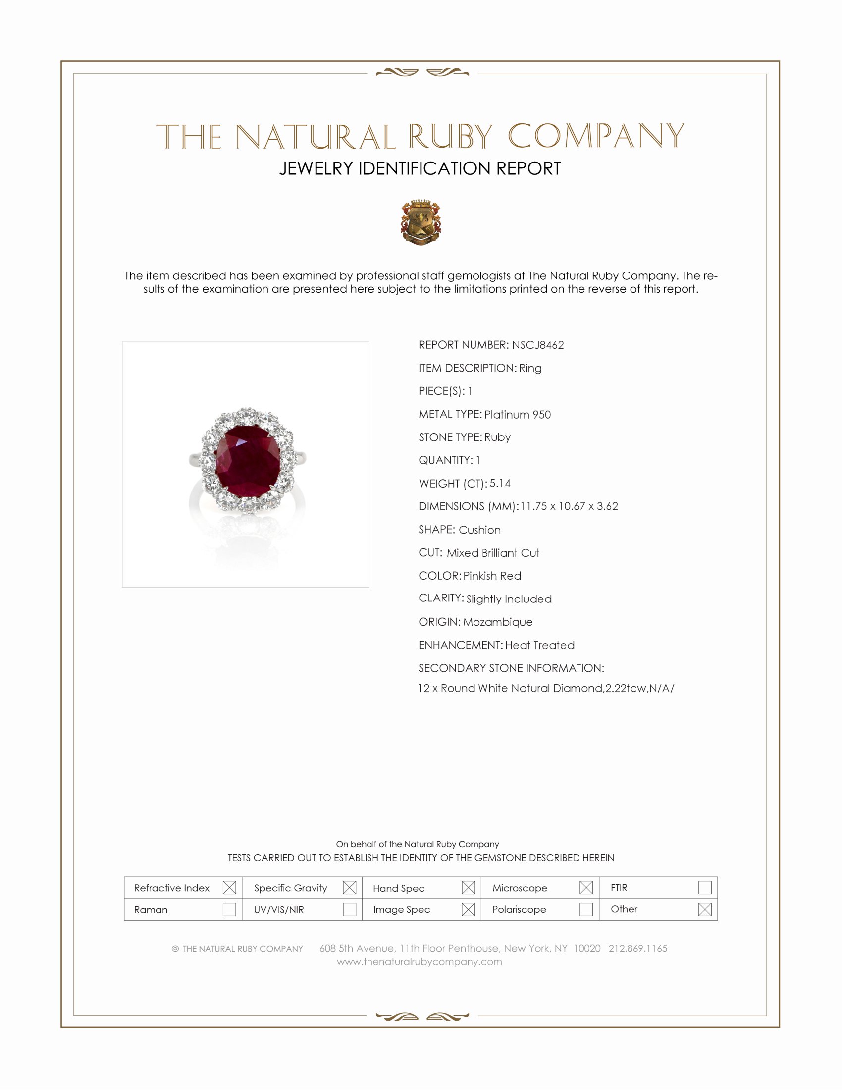 5.14 Ct. Pinkish Red Ruby and Natural Diamond Halo Ring, Platinum 950