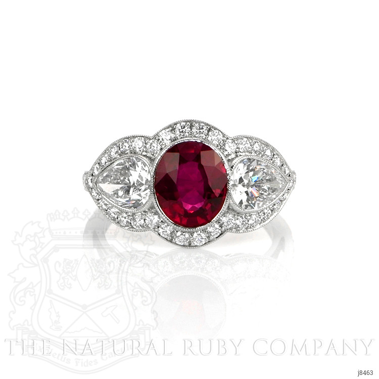 2.11 Ct. Ruby Natural Diamond Three Stone Ring, Platinum 950