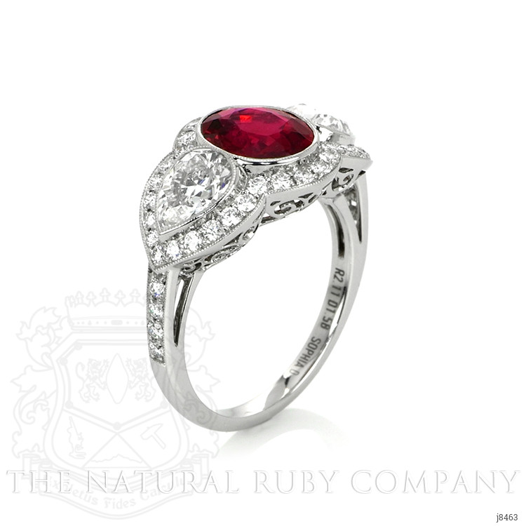 2.11 Ct. Ruby Natural Diamond Three Stone Ring, Platinum 950