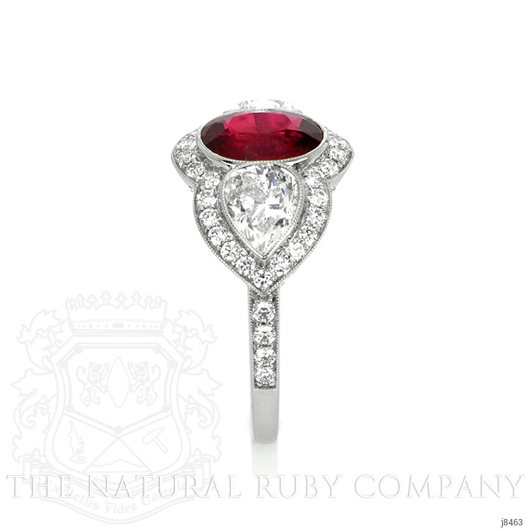 2.11 Ct. Ruby Natural Diamond Three Stone Ring, Platinum 950