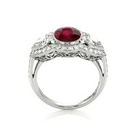 2.11 Ct. Ruby Natural Diamond Three Stone Ring, Platinum 950 Image