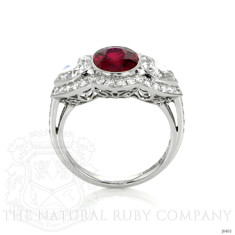 2.11 Ct. Ruby Natural Diamond Three Stone Ring, Platinum 950