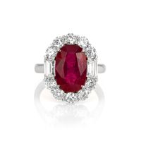 6.06 Ct. Ruby Natural Diamond Halo Ring, Platinum 950 Video