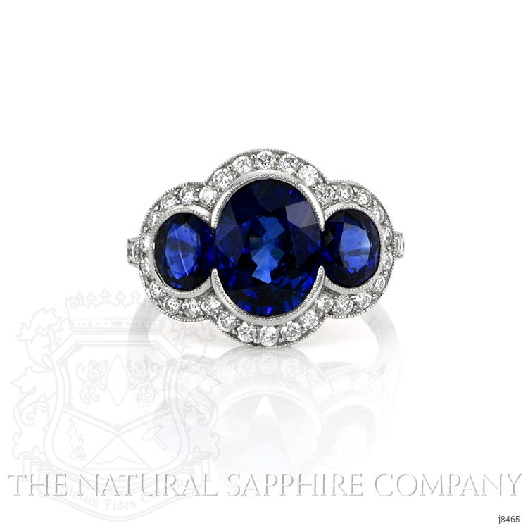 3.32 Ct. Blue Sapphire and Natural Diamond Three Stone Ring, Platinum 950