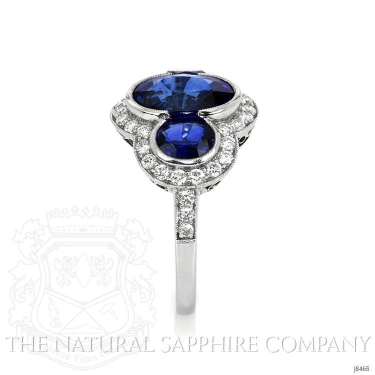 3.32 Ct. Blue Sapphire and Natural Diamond Three Stone Ring, Platinum 950