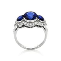 3.32 Ct. Blue Sapphire and Natural Diamond Three Stone Ring, Platinum 950 Image