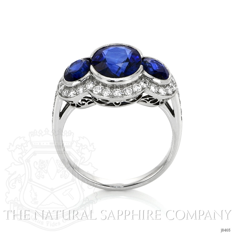 3.32 Ct. Blue Sapphire and Natural Diamond Three Stone Ring, Platinum 950