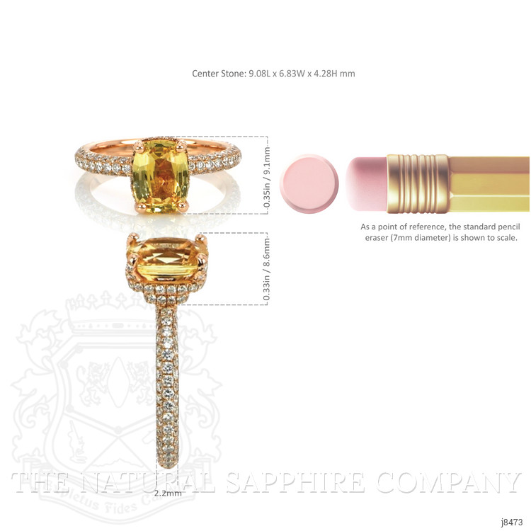 2.52 Ct. Yellow Sapphire and Natural Diamond Pave Ring, 14K Rose Gold