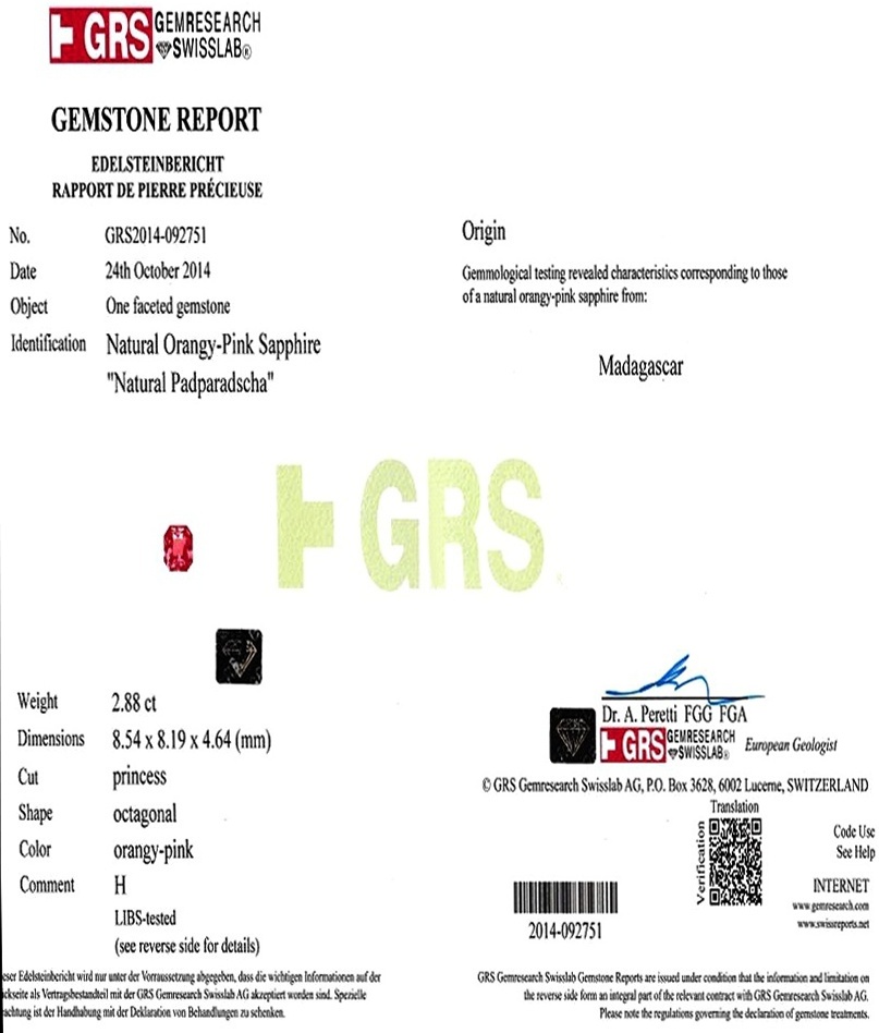 2.88 Ct. Padparadscha Sapphire and Natural Diamond Accent Stones Ring, 18K White & Yellow