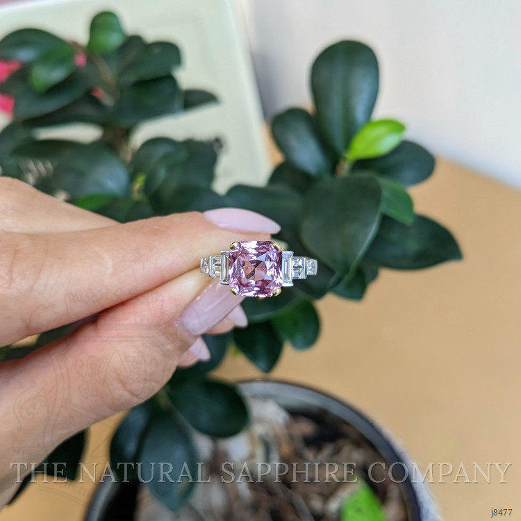 2.88 Ct. Padparadscha Sapphire and Natural Diamond Accent Stones Ring, 18K White & Yellow