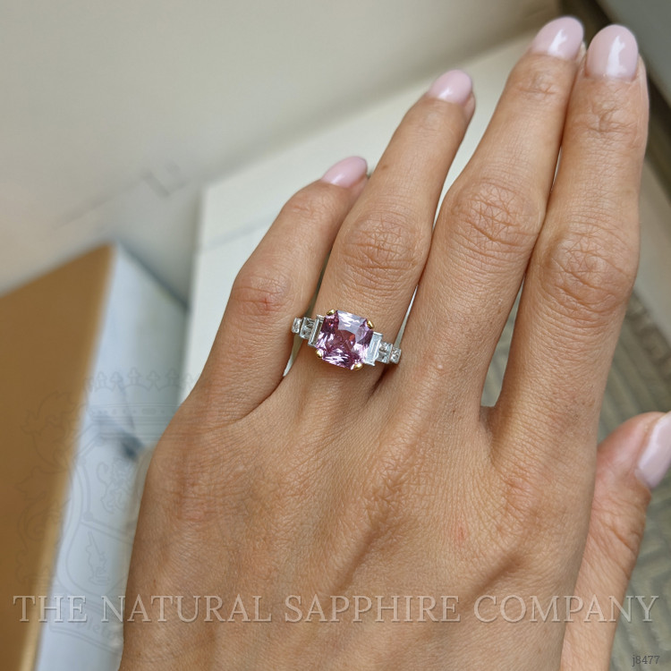 2.88 Ct. Padparadscha Sapphire and Natural Diamond Accent Stones Ring, 18K White & Yellow