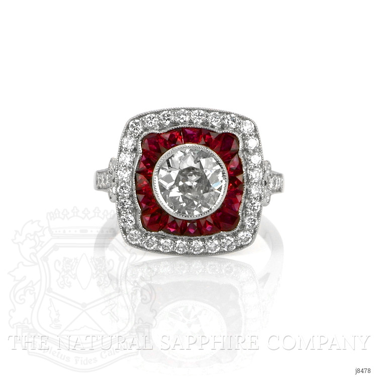 1.64 Ct. Ruby Natural Diamond Antique Style Ring, Platinum 950