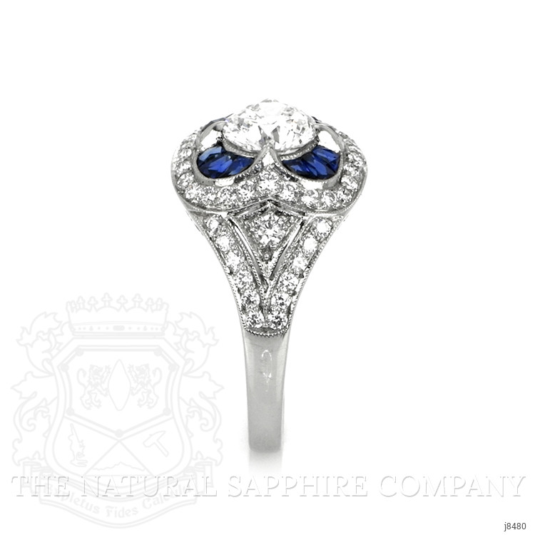 1.43 Ct. Blue Sapphire and Natural Diamond Antique Style Ring, Platinum 950