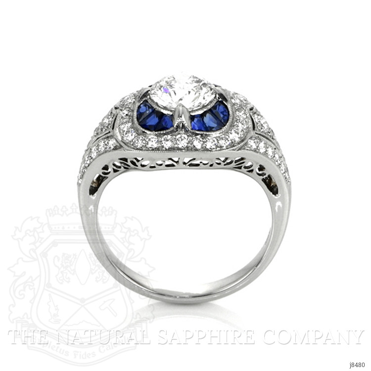 1.43 Ct. Blue Sapphire and Natural Diamond Antique Style Ring, Platinum 950
