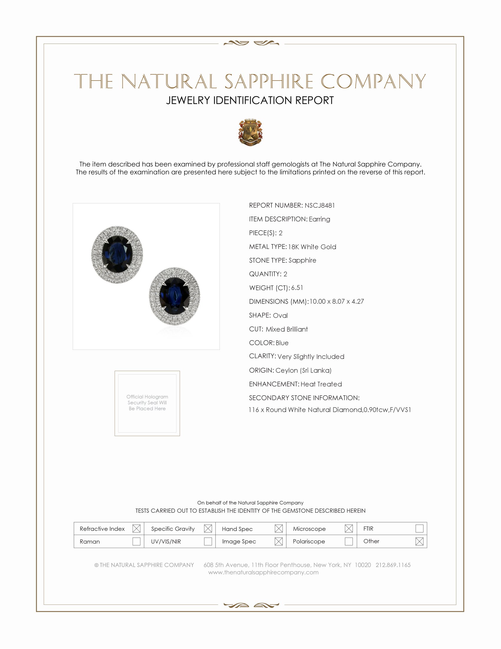 6.51 Ct.Tw. Blue Sapphire and Natural Diamond Pave Earrings, 18K White Gold