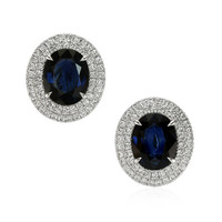 6.51 Ct.Tw. Blue Sapphire and Natural Diamond Pave Earrings, 18K White Gold Video