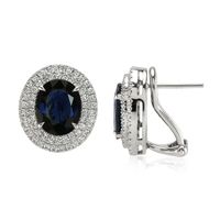 6.51 Ct.Tw. Blue Sapphire and Natural Diamond Pave Earrings, 18K White Gold Image