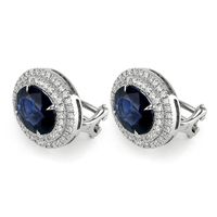 6.51 Ct.Tw. Blue Sapphire and Natural Diamond Pave Earrings, 18K White Gold Image