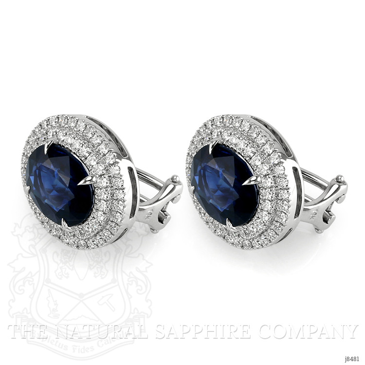 6.51 Ct.Tw. Blue Sapphire and Natural Diamond Pave Earrings, 18K White Gold