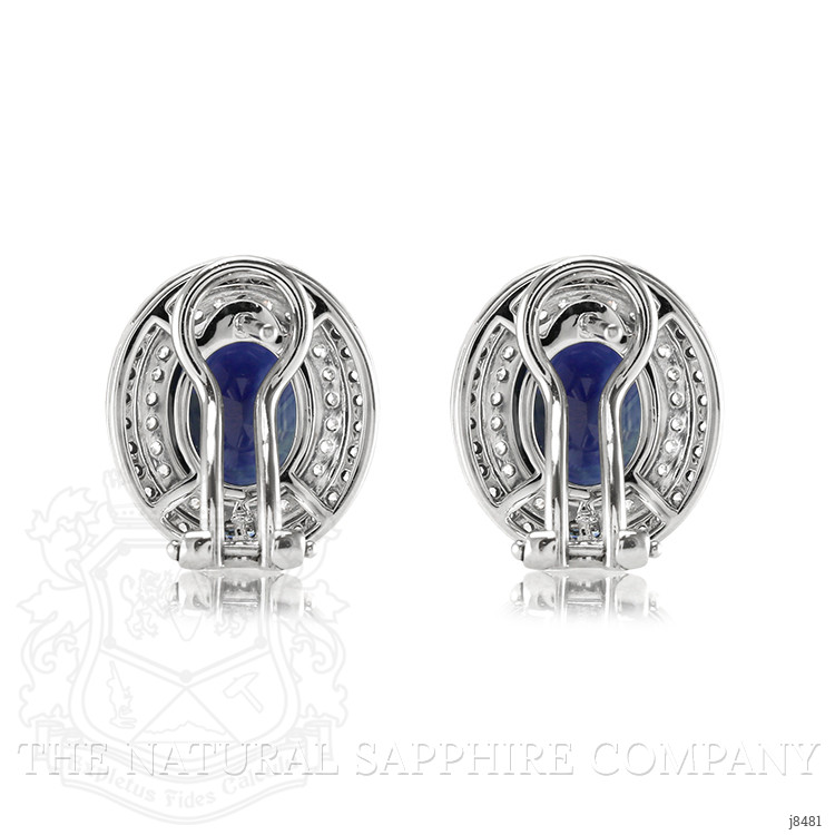 6.51 Ct.Tw. Blue Sapphire and Natural Diamond Pave Earrings, 18K White Gold