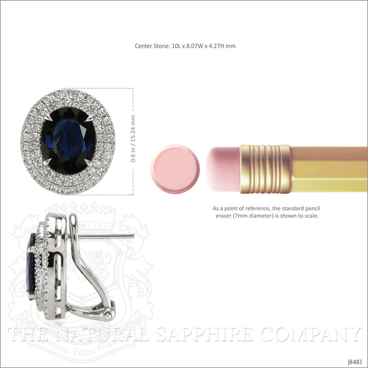 6.51 Ct.Tw. Blue Sapphire and Natural Diamond Pave Earrings, 18K White Gold