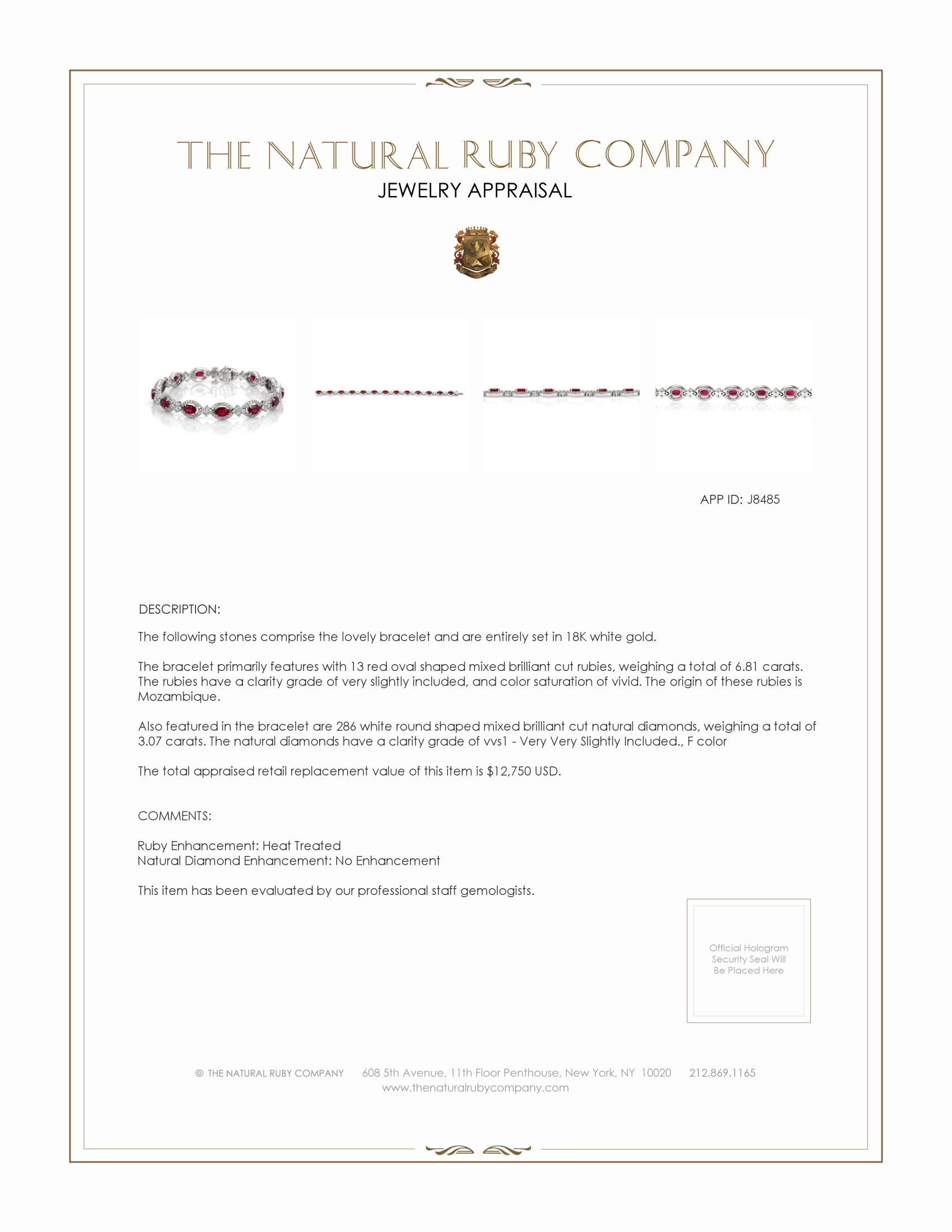 6.81 Ct.Tw. Ruby and Natural Diamond Accent Stones Bracelet, 18K White Gold