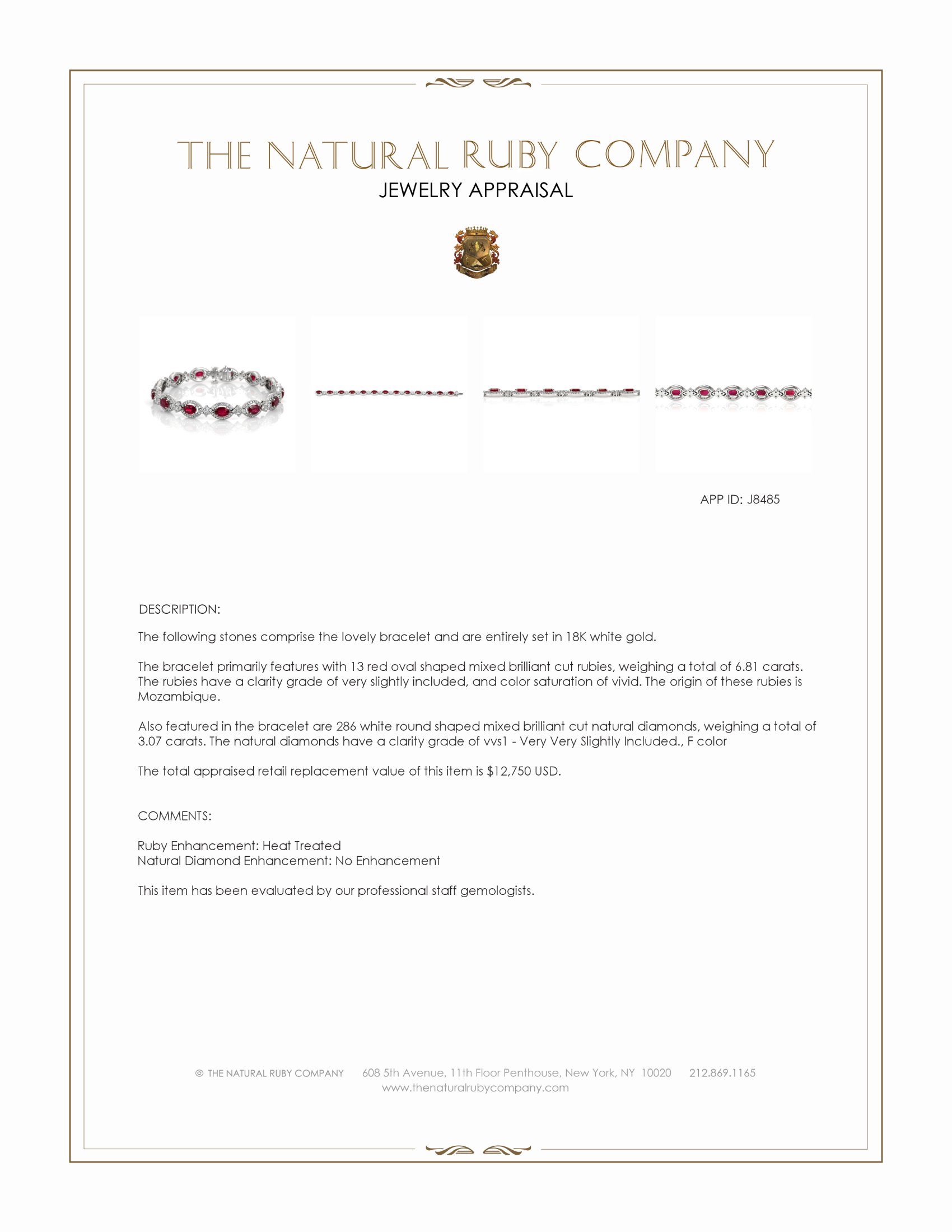 6.81 Ct.Tw. Ruby and Natural Diamond Accent Stones Bracelet, 18K White Gold