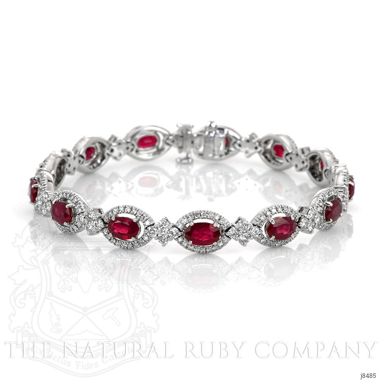 6.81 Ct.Tw. Ruby Natural Diamond Accent Stones Bracelet, 18K White Gold